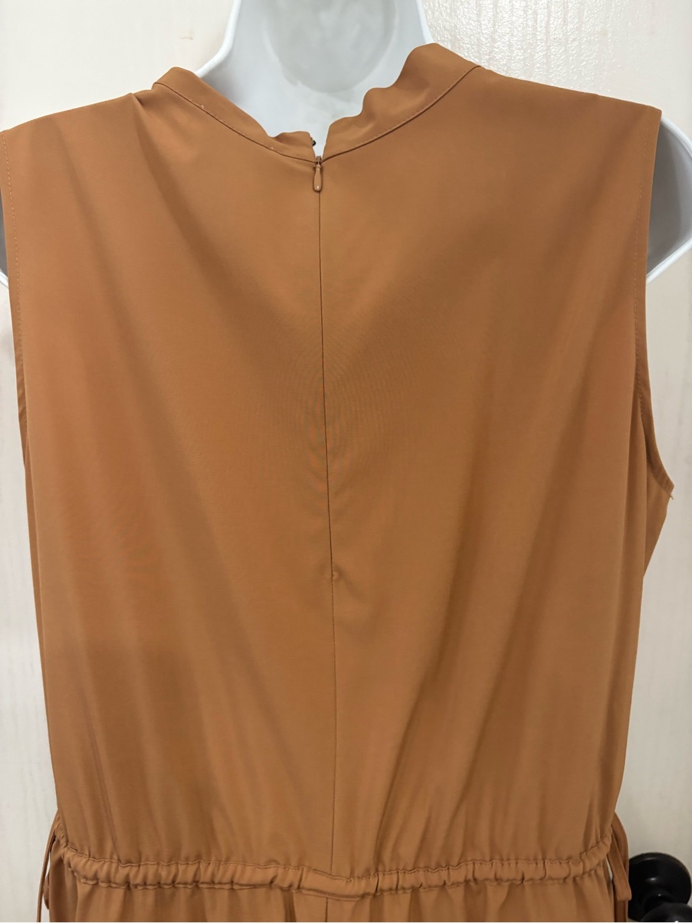 Minimalist quiet luxury cocktail Sleeveless V-Neck Wide Leg Jumpsuit in Caramel - Picture 3 of 8